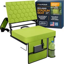 Alpcour - Folding Reclining Stadium Seat with Back Support for Bleachers - 21 Inch - Lime