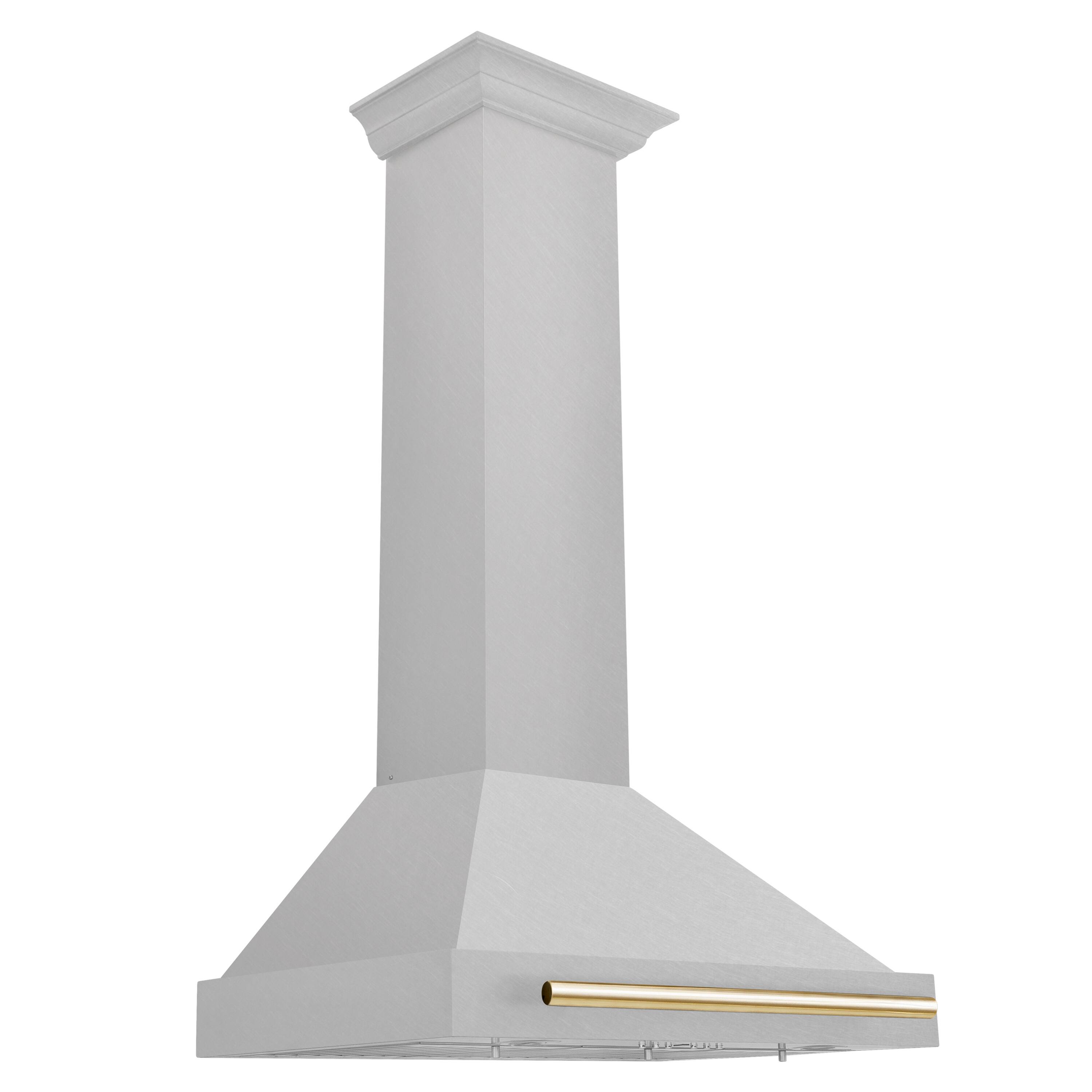 Back. ZLINE - ZLINE Autograph Edition 30 in. Convertible Satin Stainless Steel Wall Mount Range Hood with Polished Gold Handle - Stainless steel.