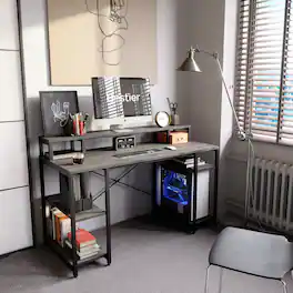 Bestier - Gaming Monitor Shelf Desk with Storage -55" wide - Charcoal