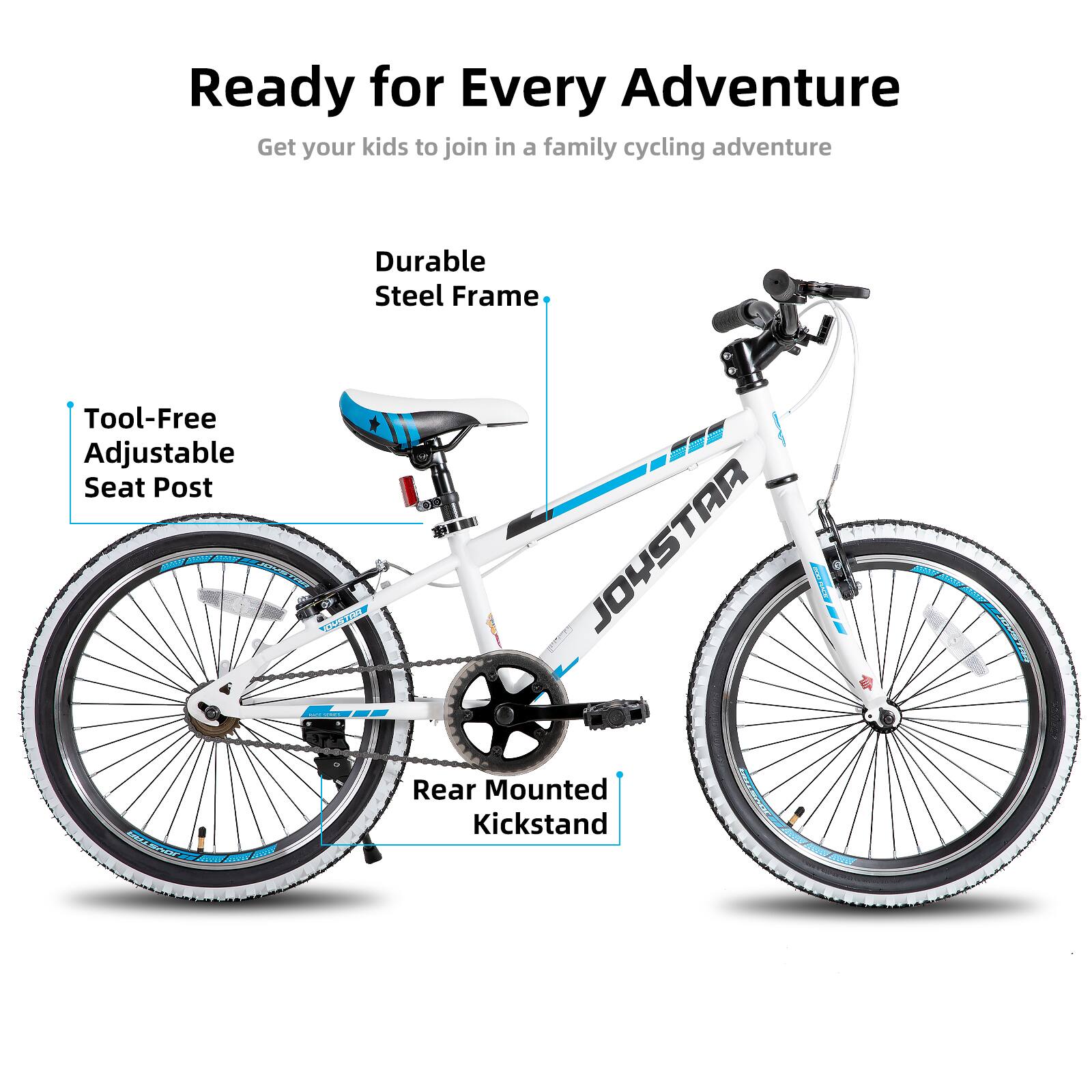 Ready for Every Adventure  
Get your kids to join in a family cycling adventure  

- Durable Steel Frame  
- Tool-Free Adjustable Seat Post  
- Rear Mounted Kickstand