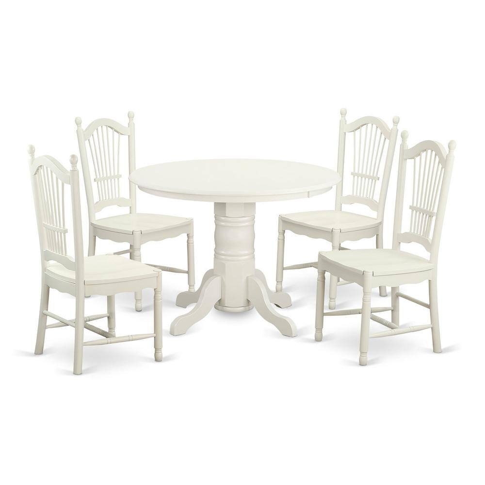 Front. East West Furniture - 5 PC dinette set for 4-Dining Table and 4 Dining Chairs - Linen White.