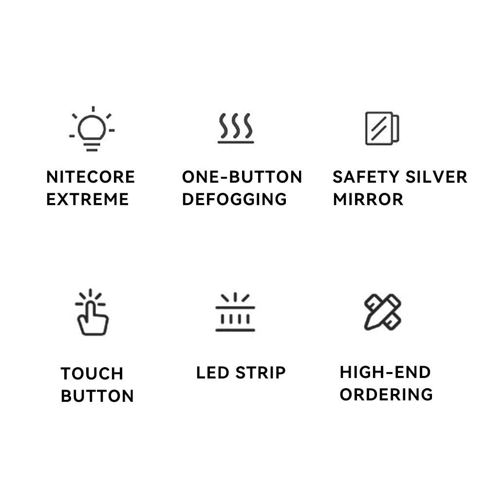 NITECORE EXTREME  
ONE-BUTTON DEFOGGING  
SAFETY SILVER MIRROR  
TOUCH BUTTON  
LED STRIP  
HIGH-END ORDERING