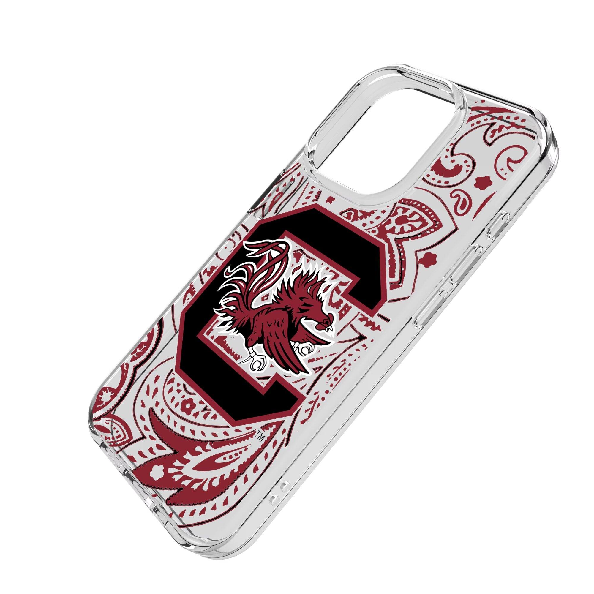 Alt View 1. Keyscaper - South Carolina Gamecocks iPhone Paisley Design Clear Case - 15 Plus - Multicolor.