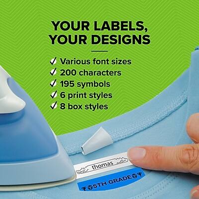 YOUR LABELS, YOUR DESIGNS

- Various font sizes
- 200 characters
- 195 symbols
- 6 print styles
- 8 box styles

Thomas
5TH GRADE