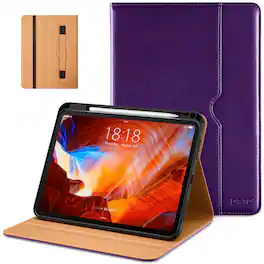 DTTO - Case for iPad Pro 11 Inch M5/M4,Premium Leather Business Folio Stand Cover with Pencil Holder, Auto Wake/Sleep - Dark Purple