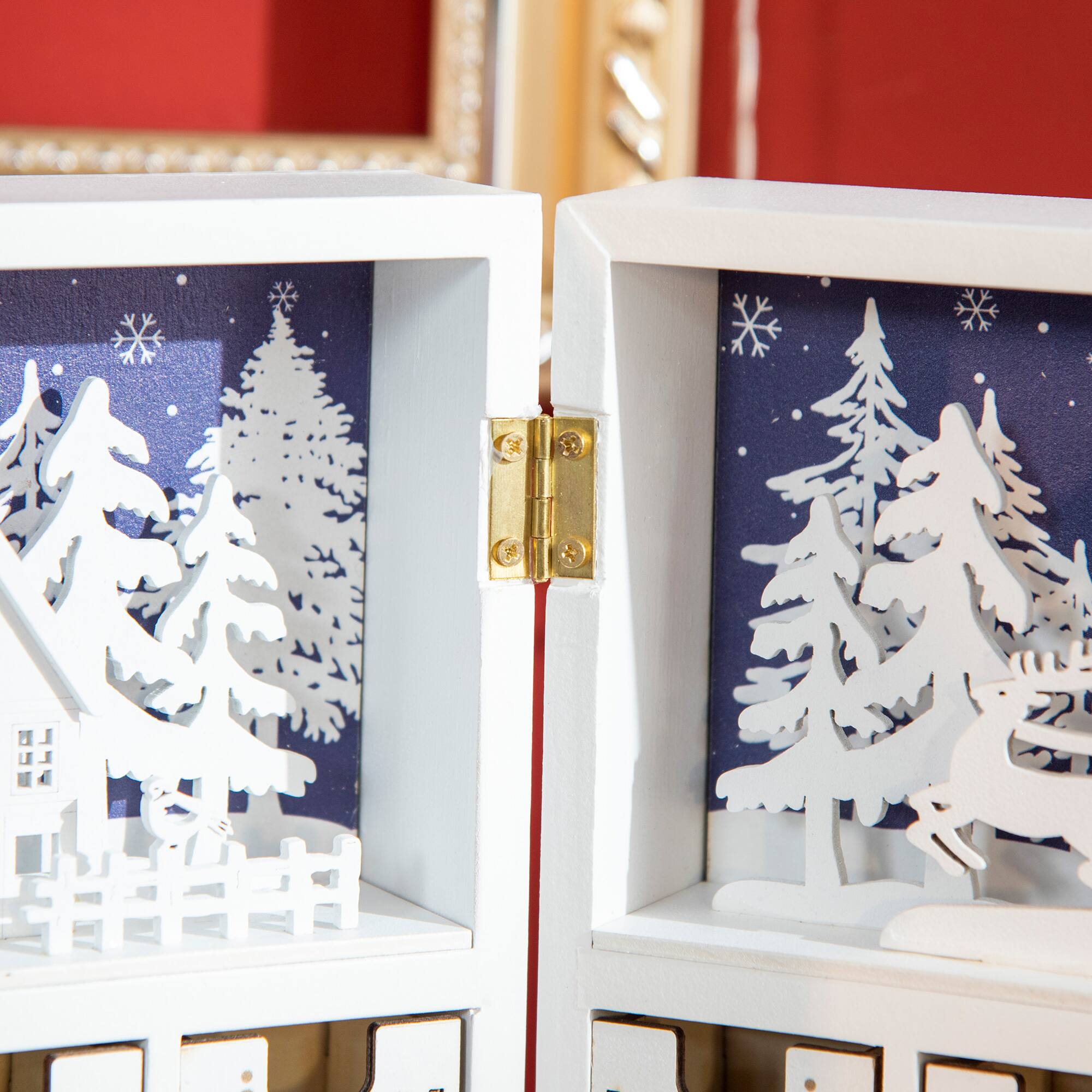 Alt View 8. Homcom - Wooden Christmas Advent Calendar Book, Table Holiday Decor w/ 24 Countdown Drawers, White - White.
