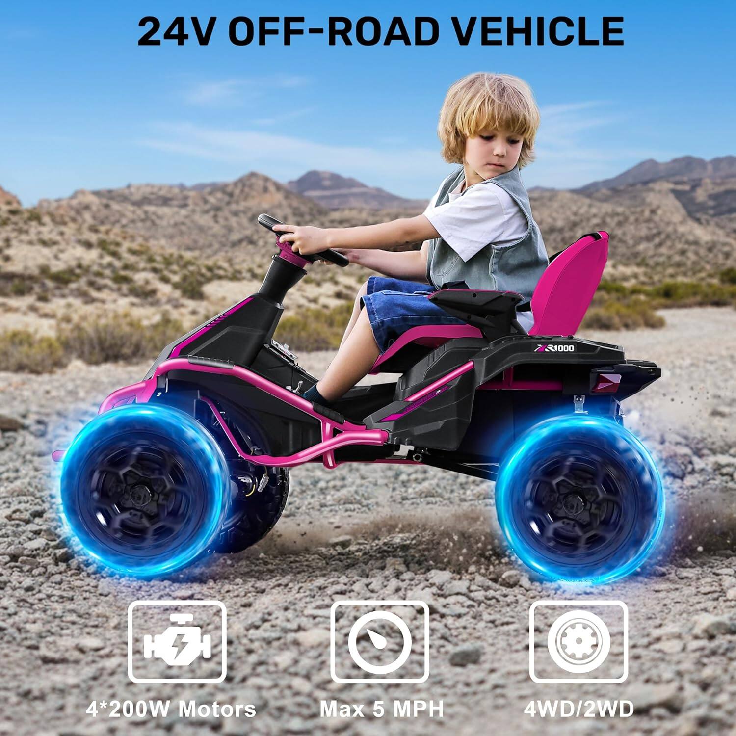 24V OFF-ROAD VEHICLE  
R1000  
4*200W Motors  
Max 5 MPH  
4WD/2WD
