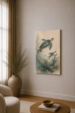 FC Design - Large Sea Turtle Ocean Canvas Print 24x36"-Ready-to-Hang Coastal Marine Art Painting Home Wall Décor - MultiColor