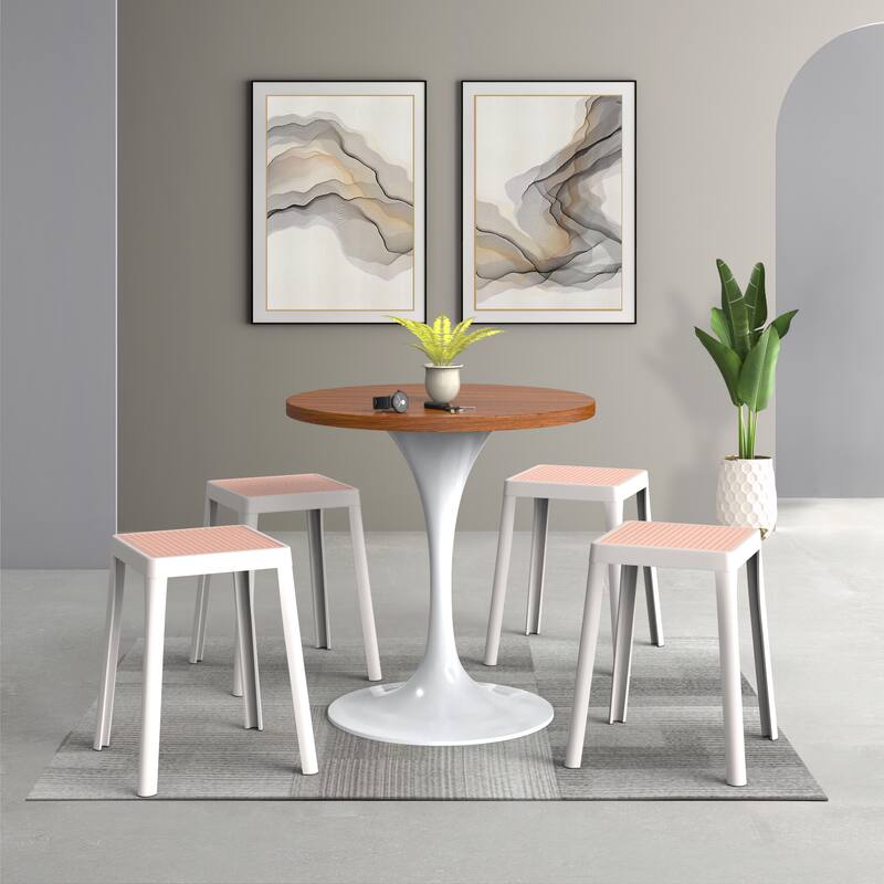 Back. LeisureMod - Tresse Stackable Poly Stool with Wicker Top, Modern Outdoor Counter Height Patio Barstool Set of 2 - White.