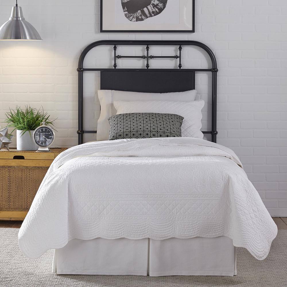 Left. Liberty Furniture Industries - Vintage Series Full Metal Headboard - Black in Distressed Metal - Black.