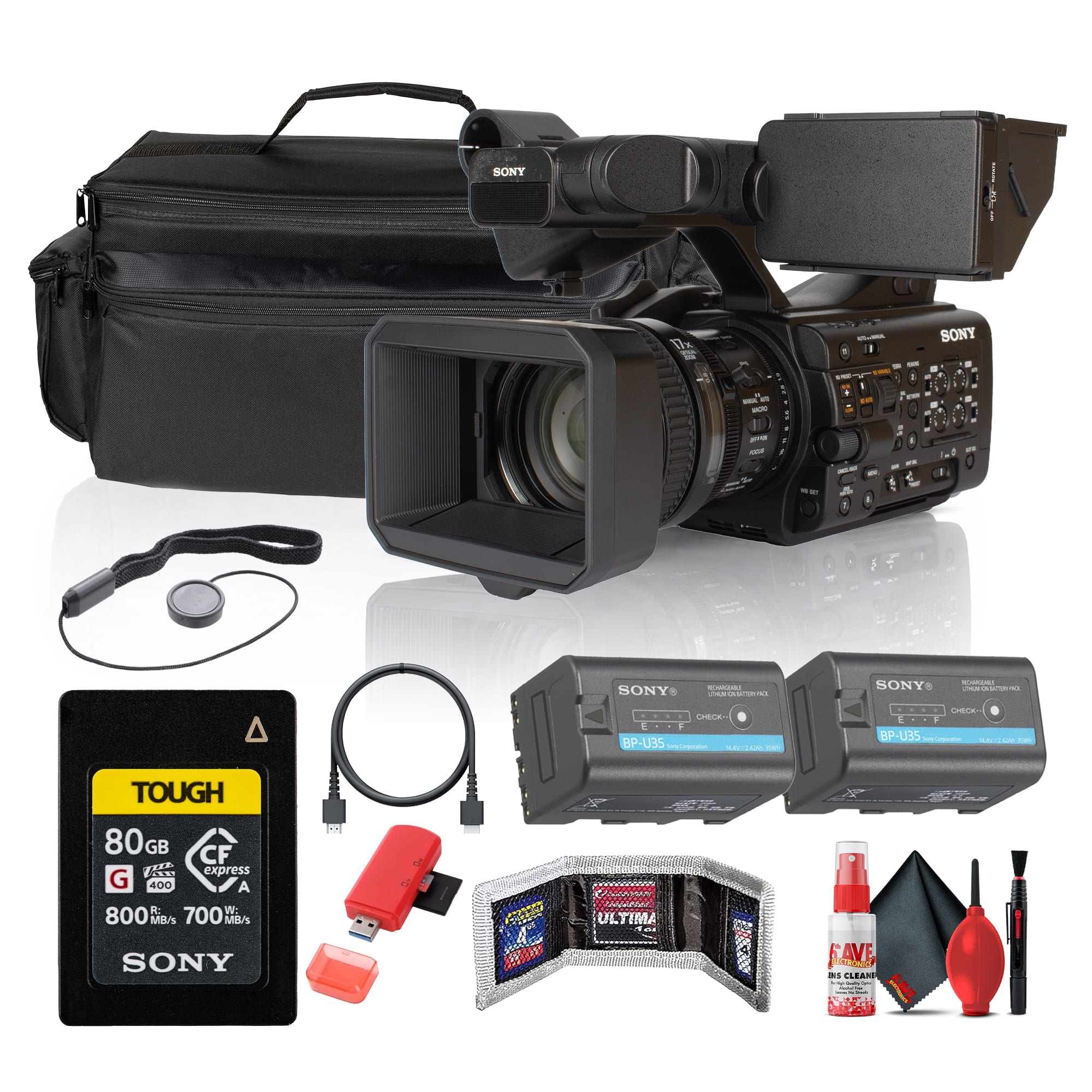 PXW-Z300 XDCAM Camcorder + Sony 80GB CFexpress Card + BP-U35 Battery + More