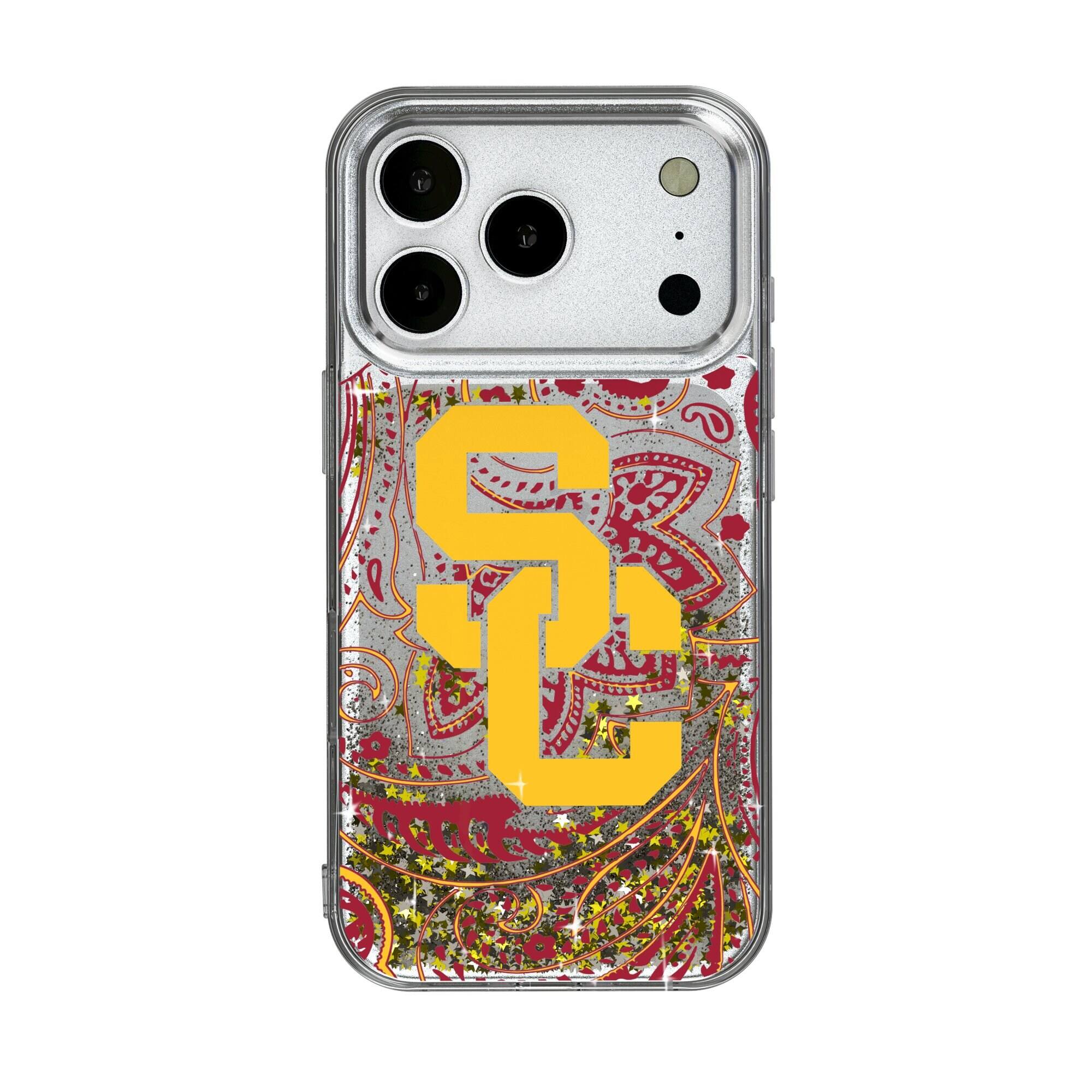 Front. Keyscaper - USC Trojans iPhone Glitter Paisley Design Case - 15 Pro - Multicolor.