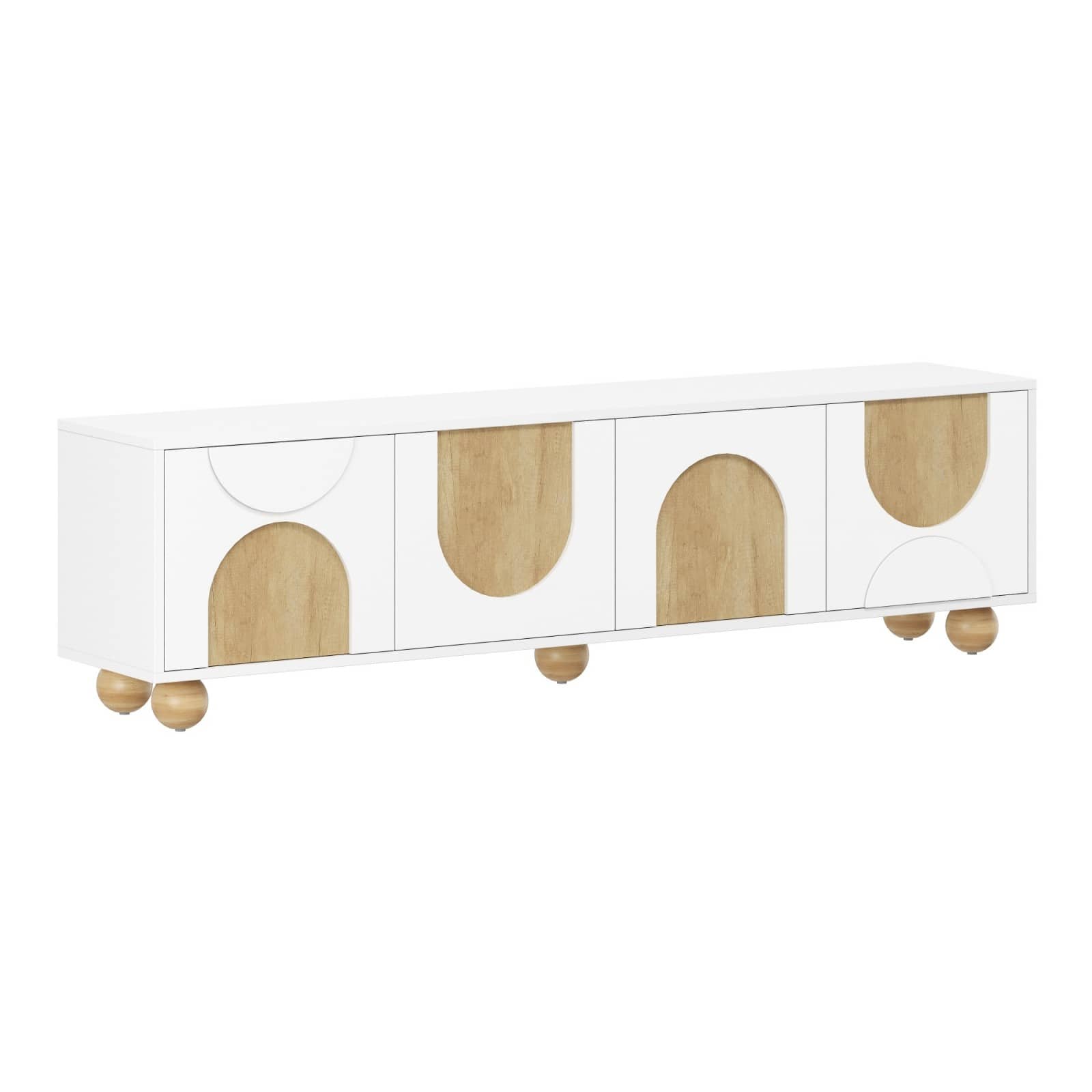 Ecooso - Farmhouse TV Stand with Cable Holes for TVs up to 75",Rebound Device, 5 Solid Wood Legs for Living Room, Bedroom - White