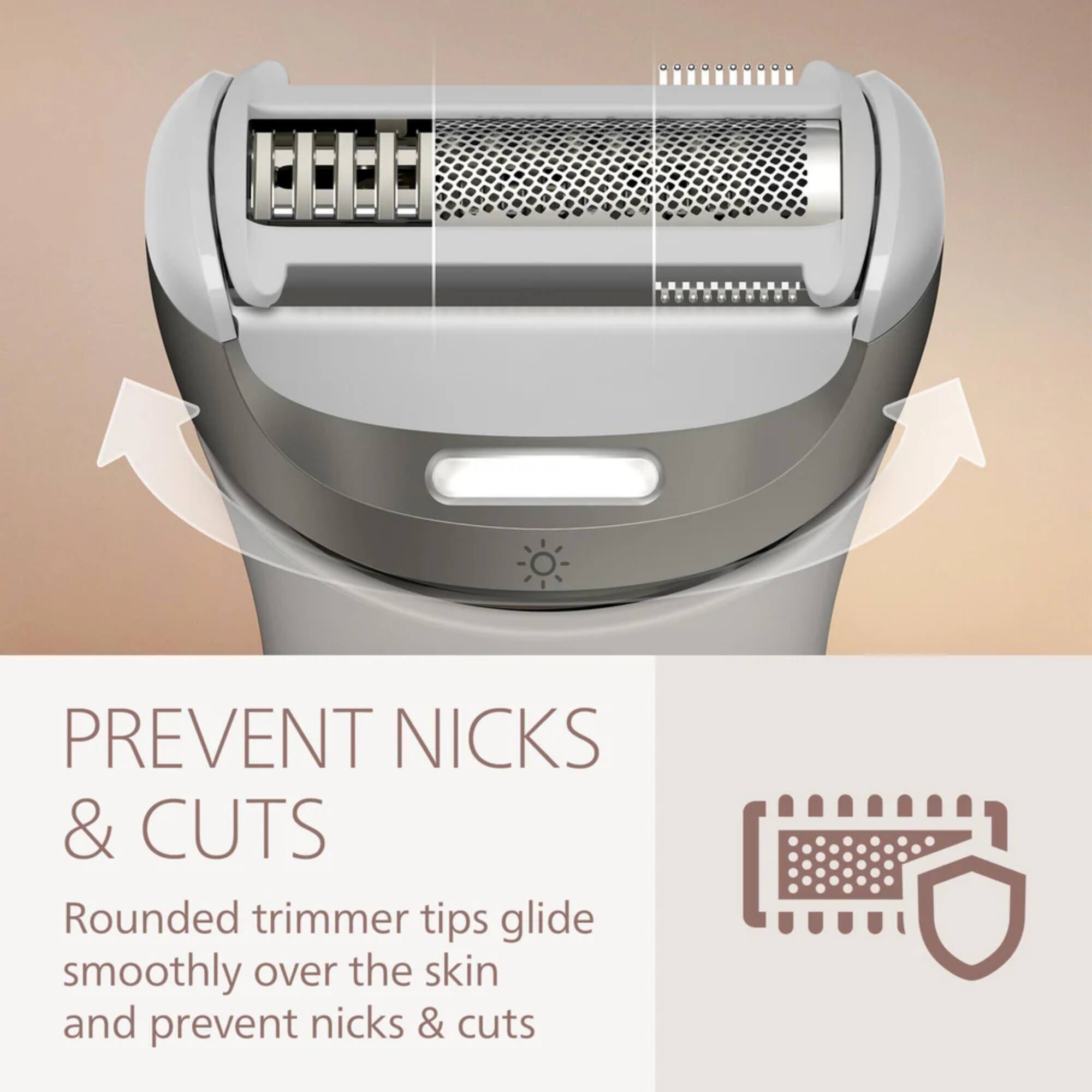 PREVENT NICKS & CUTS  
Rounded trimmer tips glide smoothly over the skin and prevent nicks & cuts