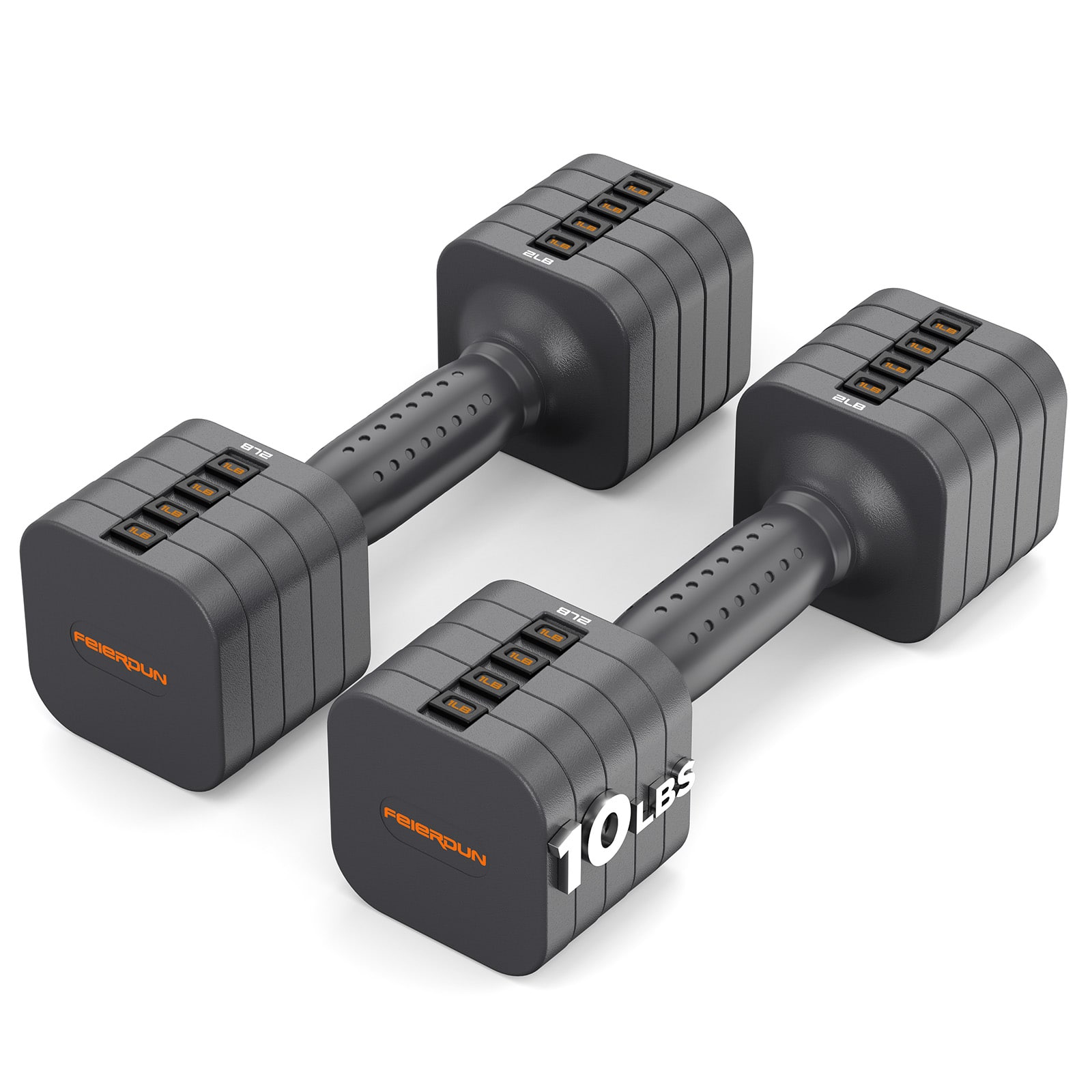FEIERDUN - 5-in-1 Adjustable Dumbbell Set of 2, 1pair 10LBS Hand Weights for Women, 1s-Adjust Dual-Stable Dumbbell Set - Black