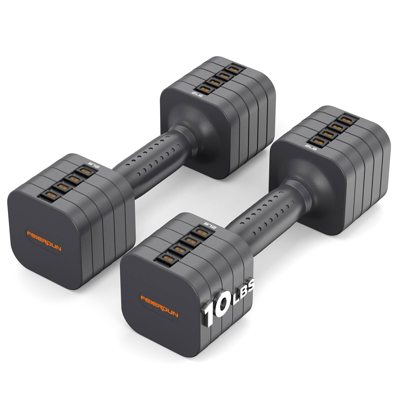 FEIERDUN - 5-in-1 Adjustable Dumbbell Set of 2, 1pair 10LBS Hand Weights for Women, 1s-Adjust Dual-Stable Dumbbell Set - Black