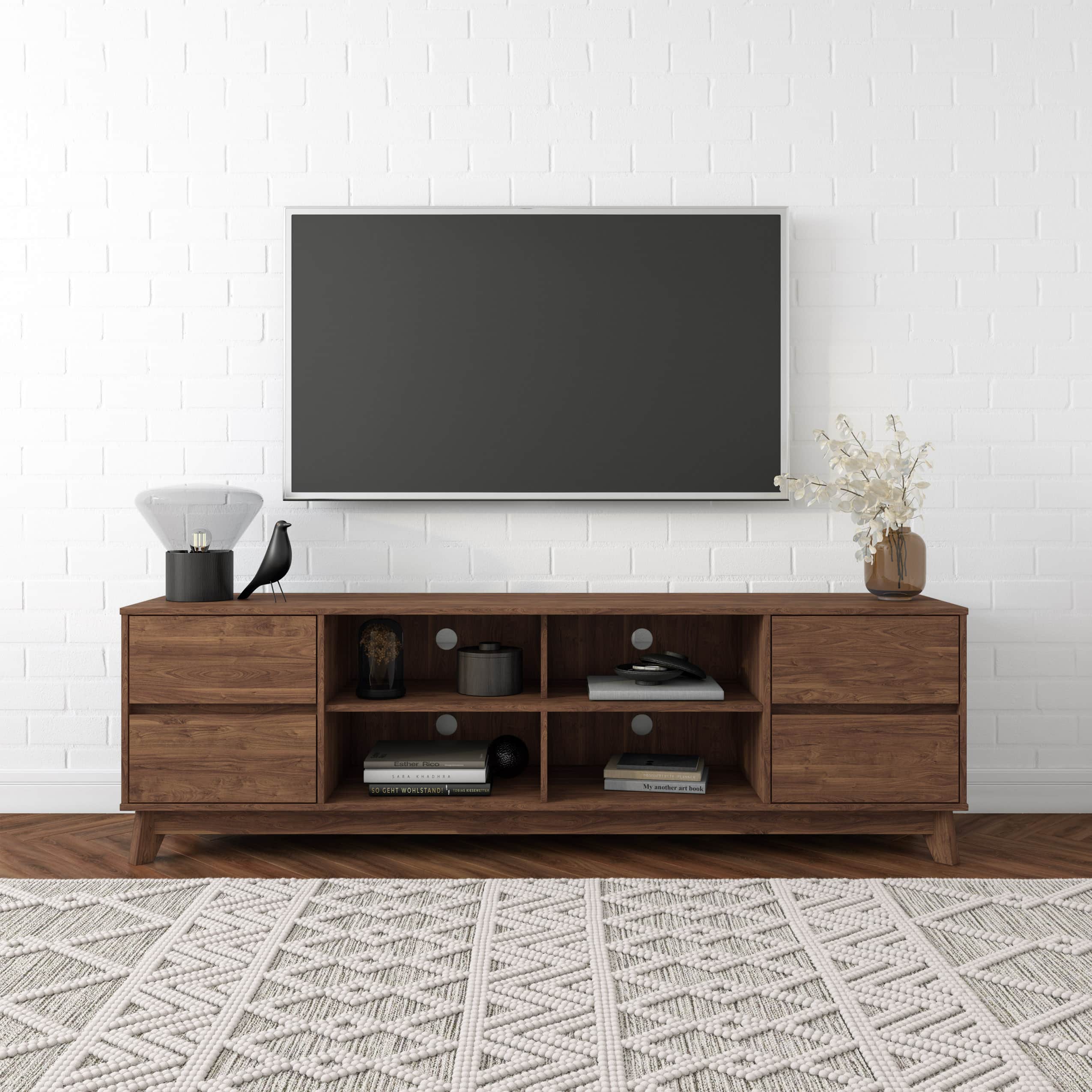 Angle. CorLiving - Hollywood Collection TV Stand with Open and Closed Shelves for Most TVs up to 85" - Brown.