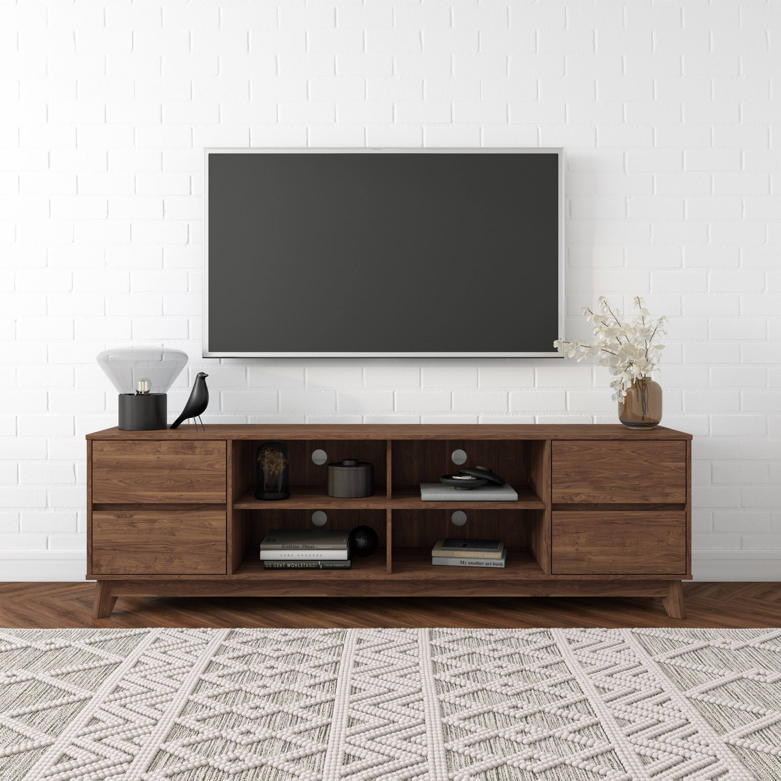 Angle. CorLiving - Hollywood Collection TV Stand with Open and Closed Shelves for Most TVs up to 85" - Brown.