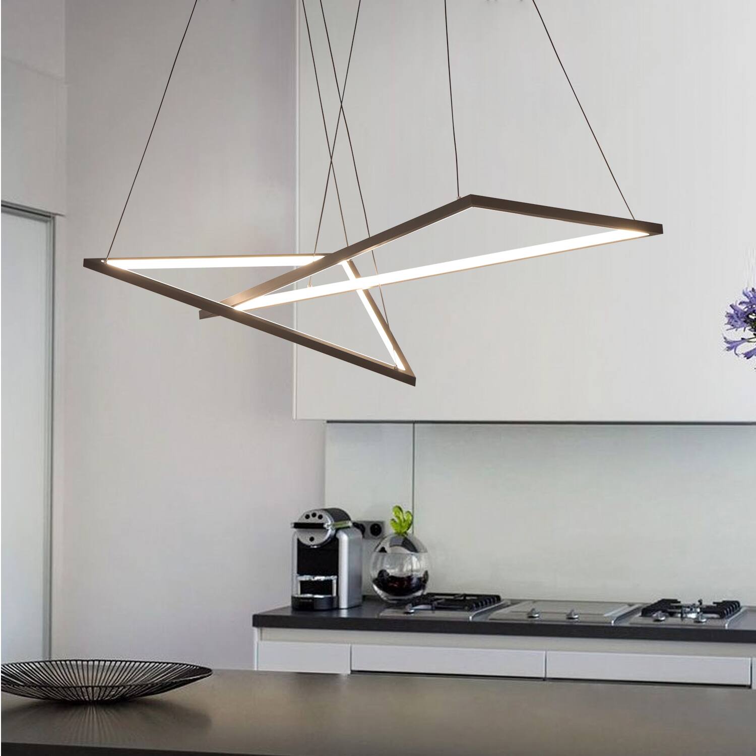 Alt View 1. Umeiluce - 47 Inch Modern Geometric Chandelier Linear Kitchen Island Lighting Led Dimmable - Matte Black.