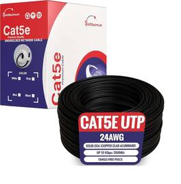 Cables Direct Online - 500ft Cat5e Solid 24AWG Cable UTP Cat5 Bulk Pull Box Network Copper Clad Aluminum LAN Wire, Unshielded, Black
