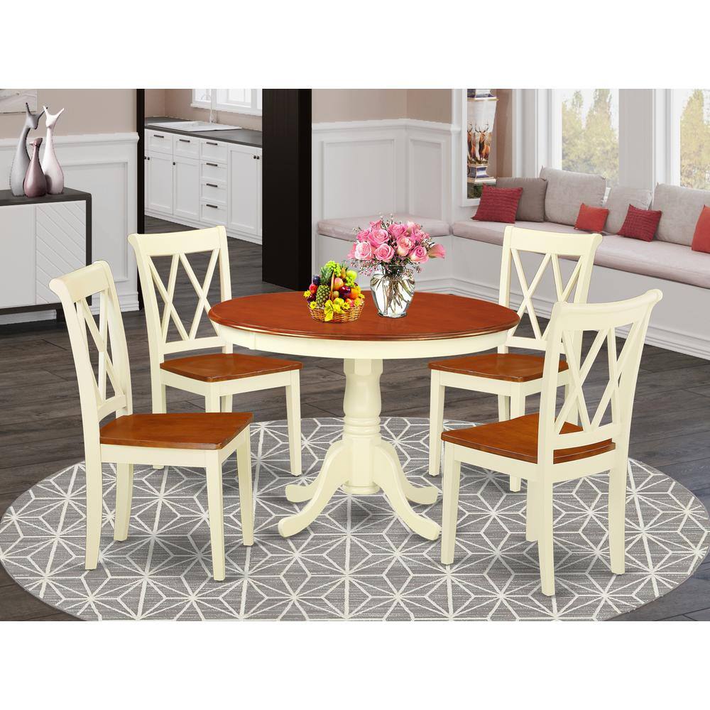Back. East West Furniture - Dining Room Set Buttermilk & Cherry - Brown.