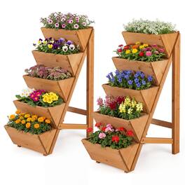 Costway - 2 PCS 5-tier Vertical Raised Garden Bed with Legs for Growing Vegetables Flowers - Orange