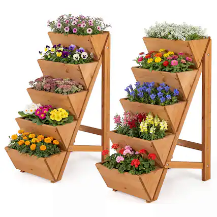 Front. Costway - Costway 2 PCS 5-tier Vertical Raised Garden Bed with Legs for Growing Vegetables Flowers - Orange.
