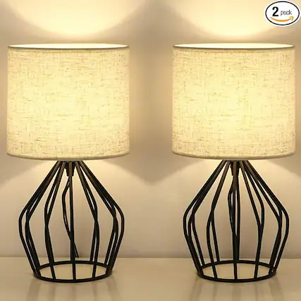 Front. Oumilen - Modern Farmhouse Lamps Set of 2 - Black Metal Table Lamps with Linen Shade for Bedroom Living Room.