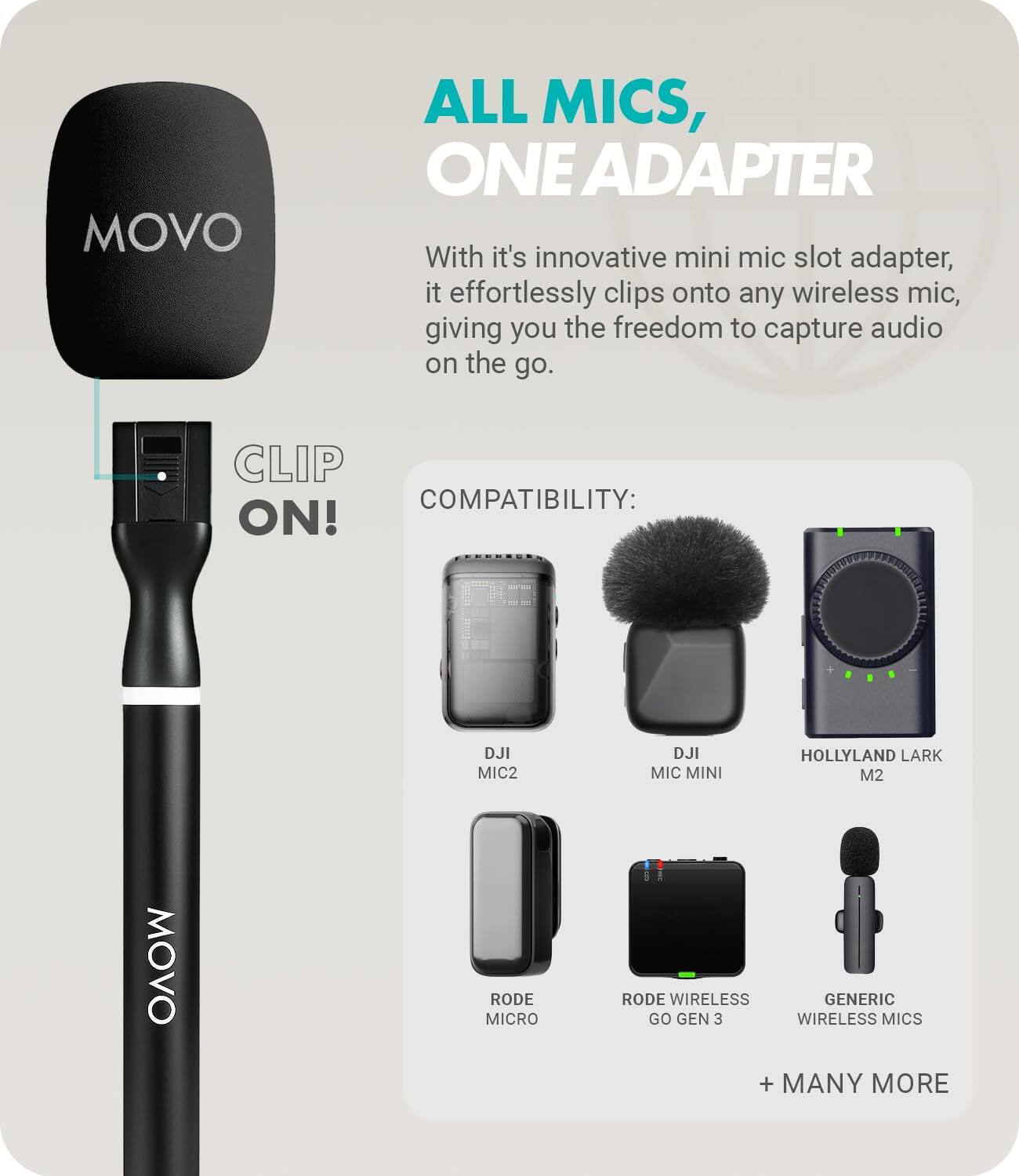MOVO WMX HM2 Wireless Microphone Handle for DJI Mic, Rode GO II ...