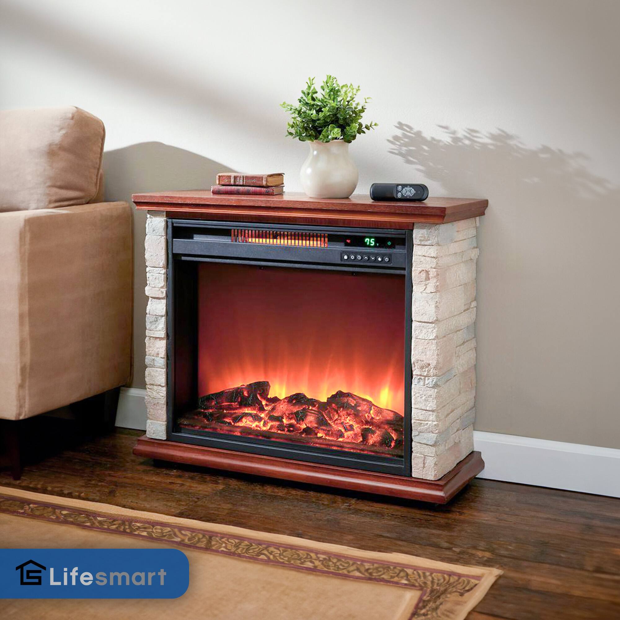 Alt View 1. Lifesmart - LifeSmart LifePro 1500W Electric Infrared Quartz Indoor Home Fireplace Heater - Stone.