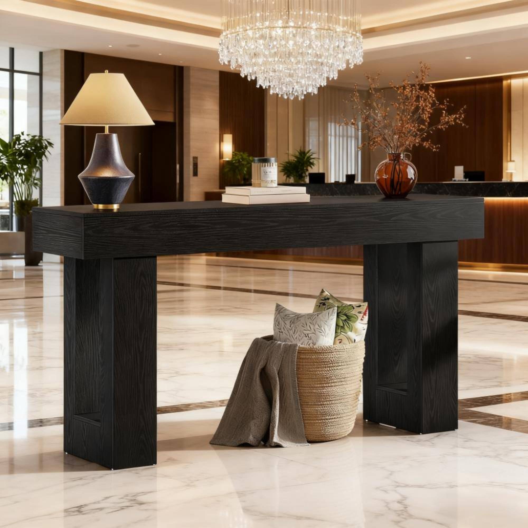 Alt View 5. GOODSILO - Farmhouse Style Solid Wood Console Table for Living Room Entryway Hallway Sofa Behind Couch - Black.