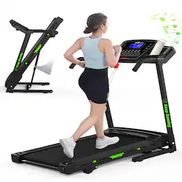 Loheer - Folding Treadmill 330LBS Capacity Compact Incline Treadmill for Home Office - Green