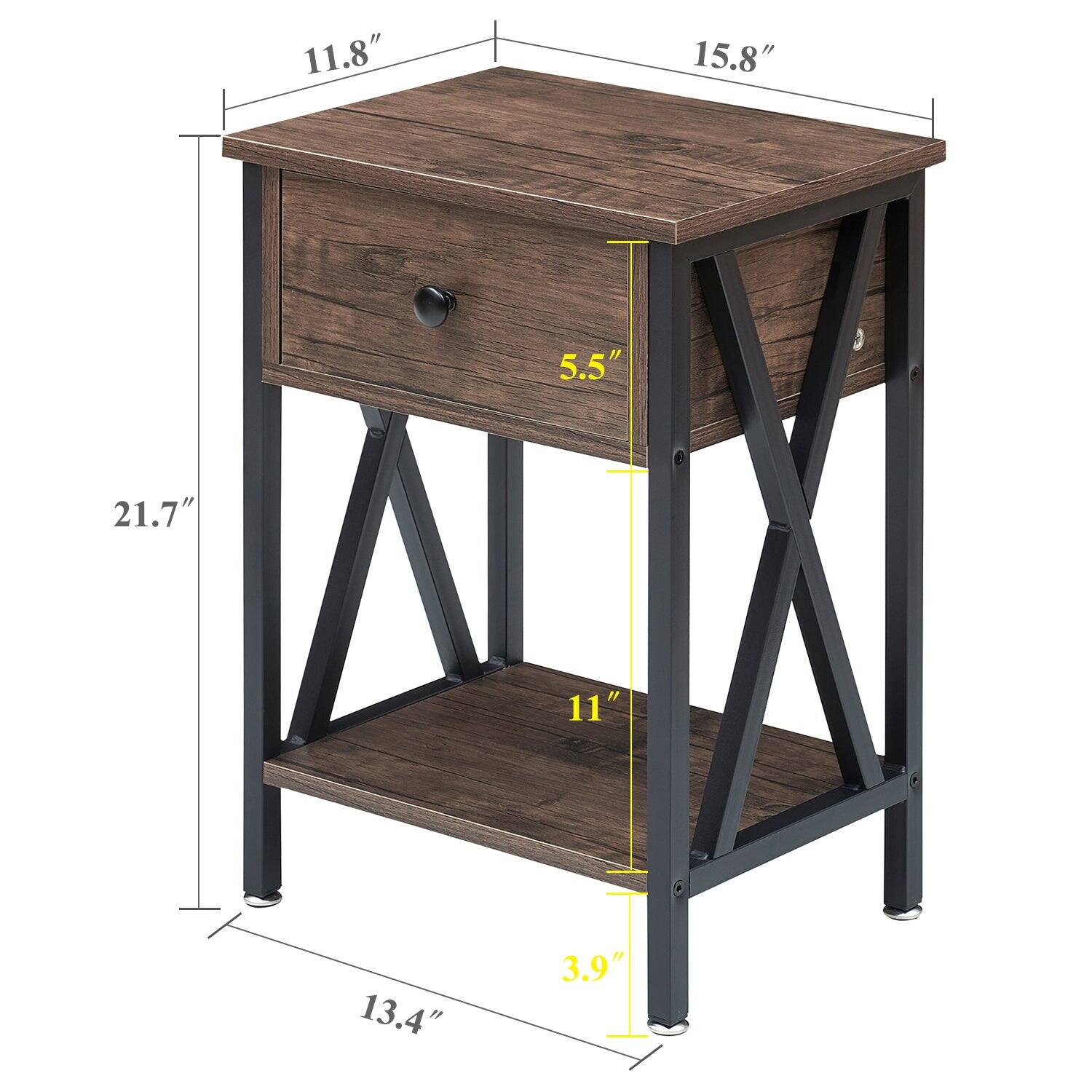 - Width: 15.8"
- Depth: 11.8"
- Height: 21.7"
- Drawer Height: 5.5"
- Shelf Height: 11"
- Overall Height: 13.4"
- Leg Width: 3.9"
