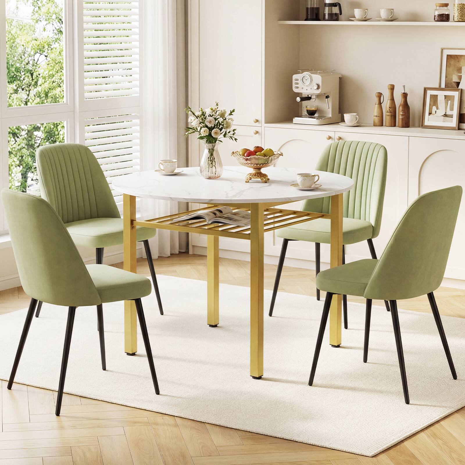 Alt View 1. Costway - Costway Dining Table for 2-4 People,40" Round Kitchen Table with Storage Shelf&Metal Frame - White + Gold.