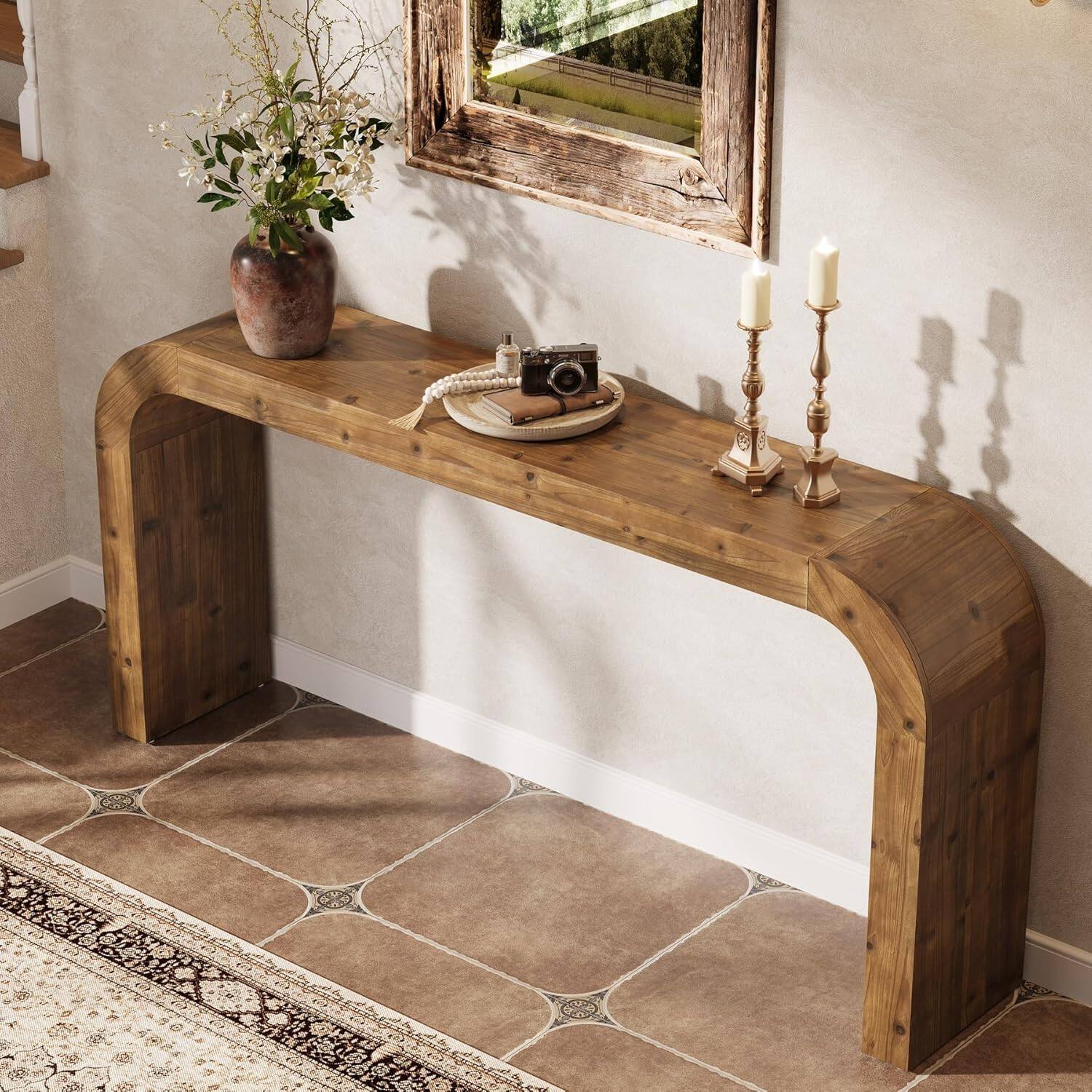 Alt View 1. Tribesigns - Solid Wood Console Table with Space-Saving Design and Rectangular Top for Entryway - Brown.