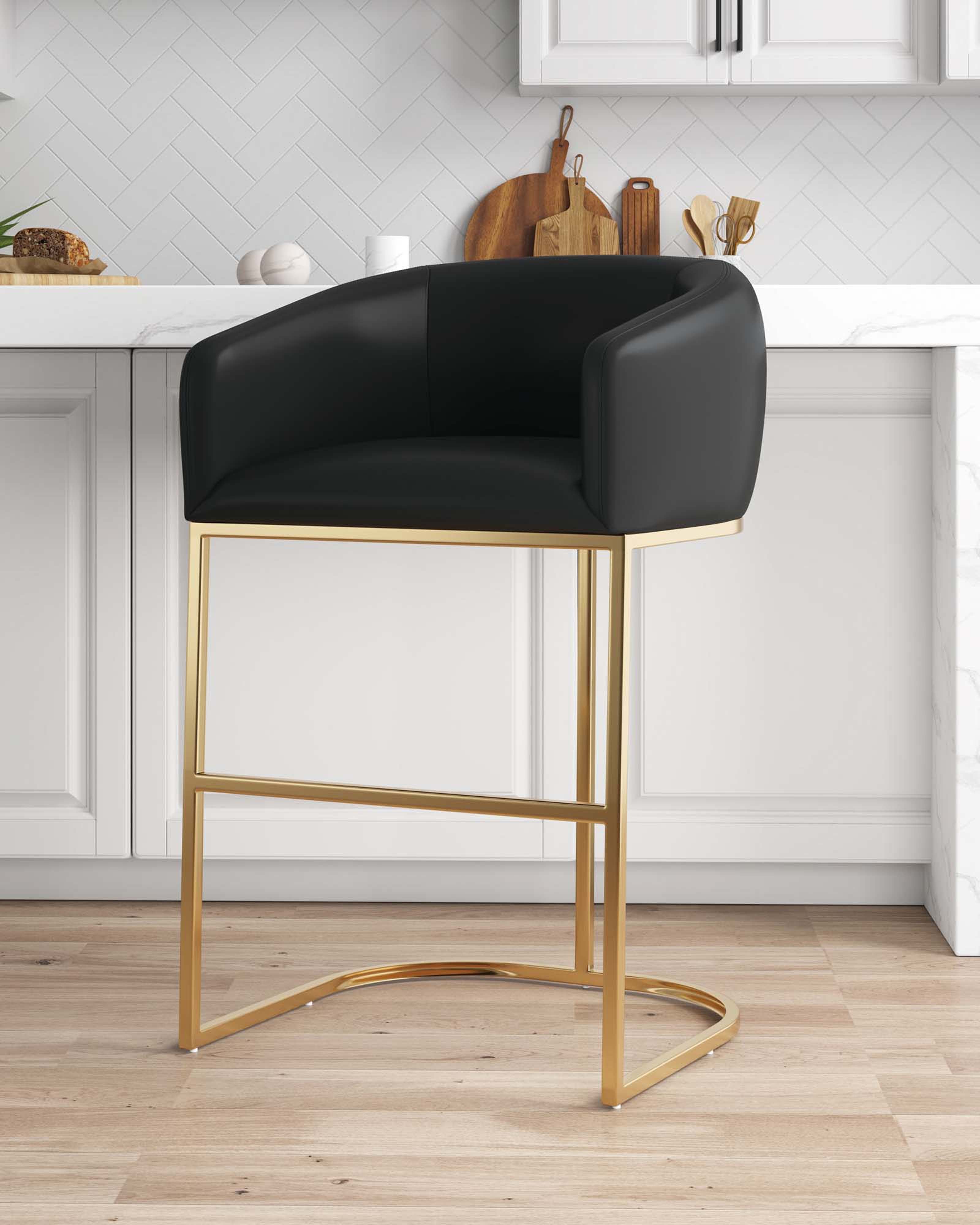 Angle. Manhattan Comfort - Louvre Mid-Century Modern Metal Upholstered Barstool - Black.
