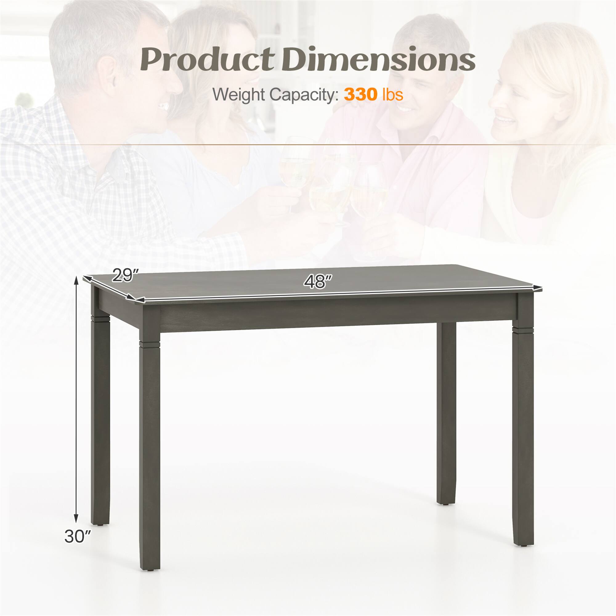 Product Dimensions  
Weight Capacity: 330 lbs  
Dimensions: 29" x 48" x 30"