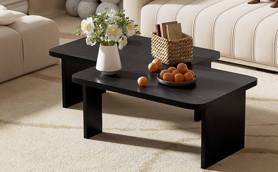 Alt View 1. APRILSOUL - Round Wood Coffee Table Living Room Small Space Apartment No Need Assembly - Black.