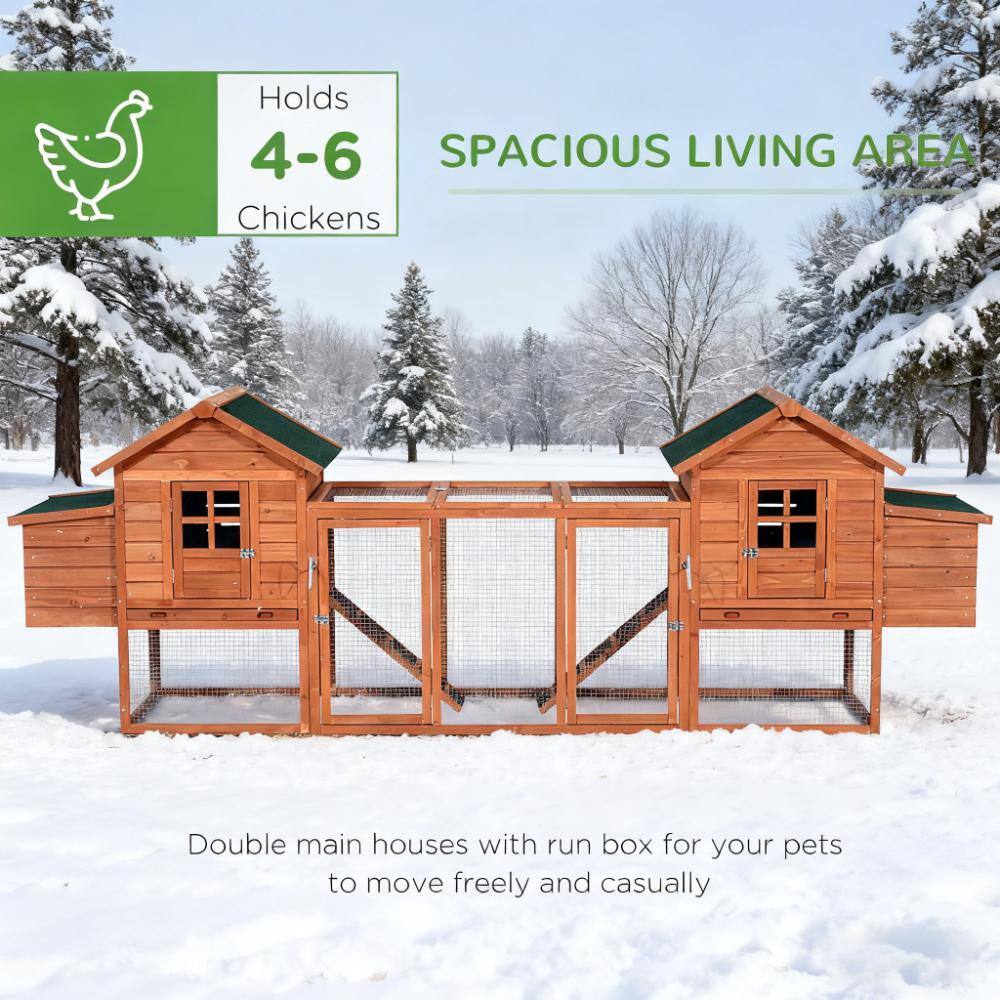 Holds 4-6 Chickens  
SPACIOUS LIVING AREA  
Double main houses with run box for your pets to move freely and casually