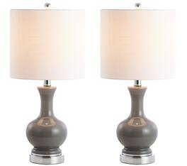 Jonathan Y - Cox 22" Metal/Glass LED Table Lamp, Gray (Set of 2) - Gray/Chrome