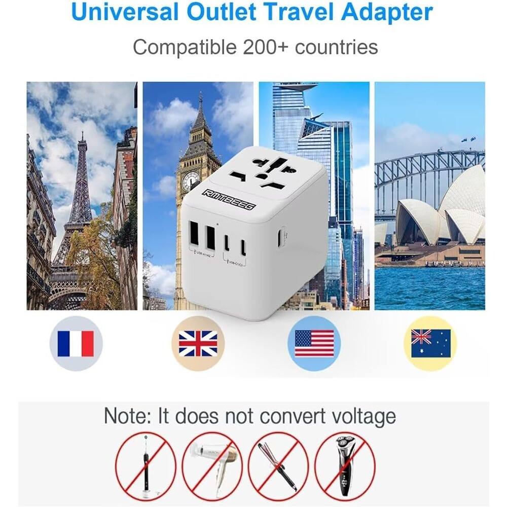 Universal Outlet Travel Adapter  
Compatible 200+ countries  

Note: It does not convert voltage