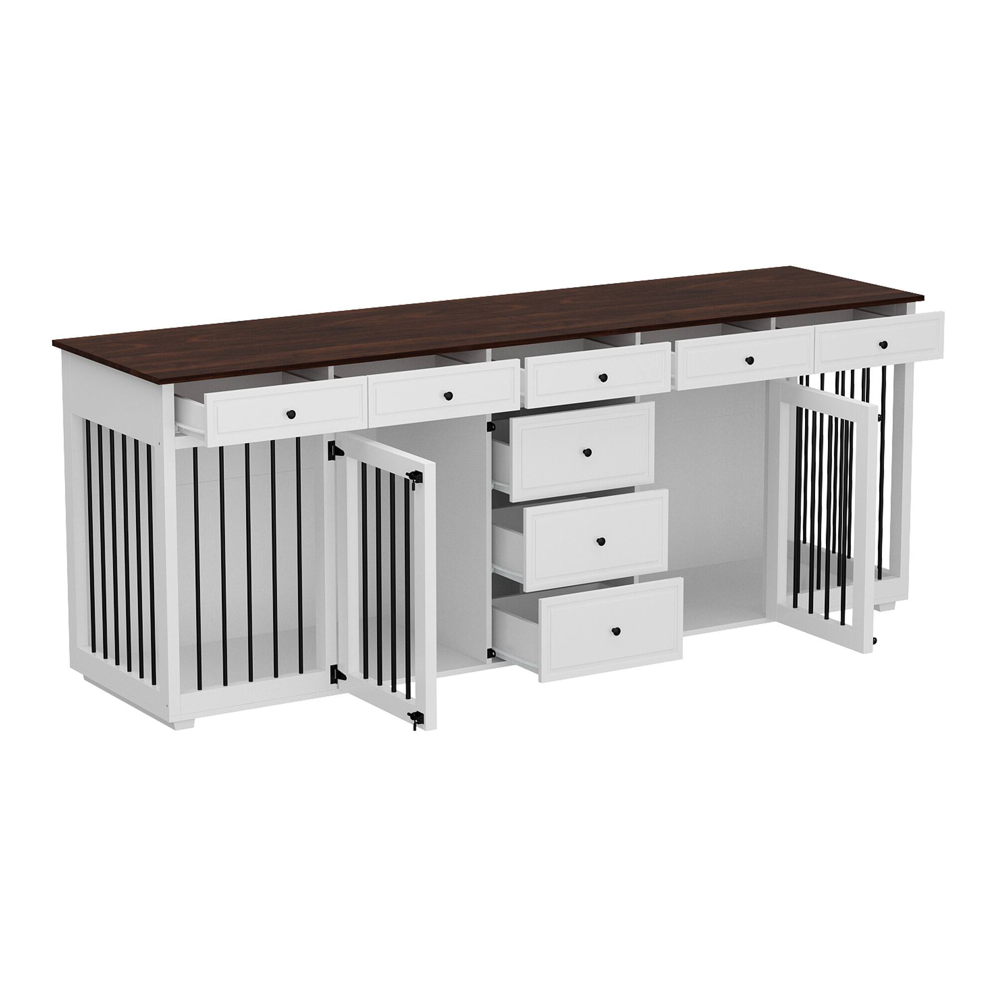 Angle. FUFU&GAGA - 3-in-1 TV Stand Dog Crate Furniture - Multi-Pet Kennel Storage Drawers for Living Room.