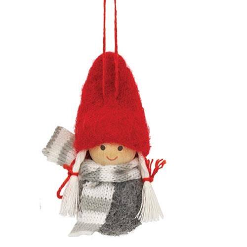 Angle. BreeBe - Mini Winter Scarf Wooden Doll Ornament 2 Asstd. - Red.