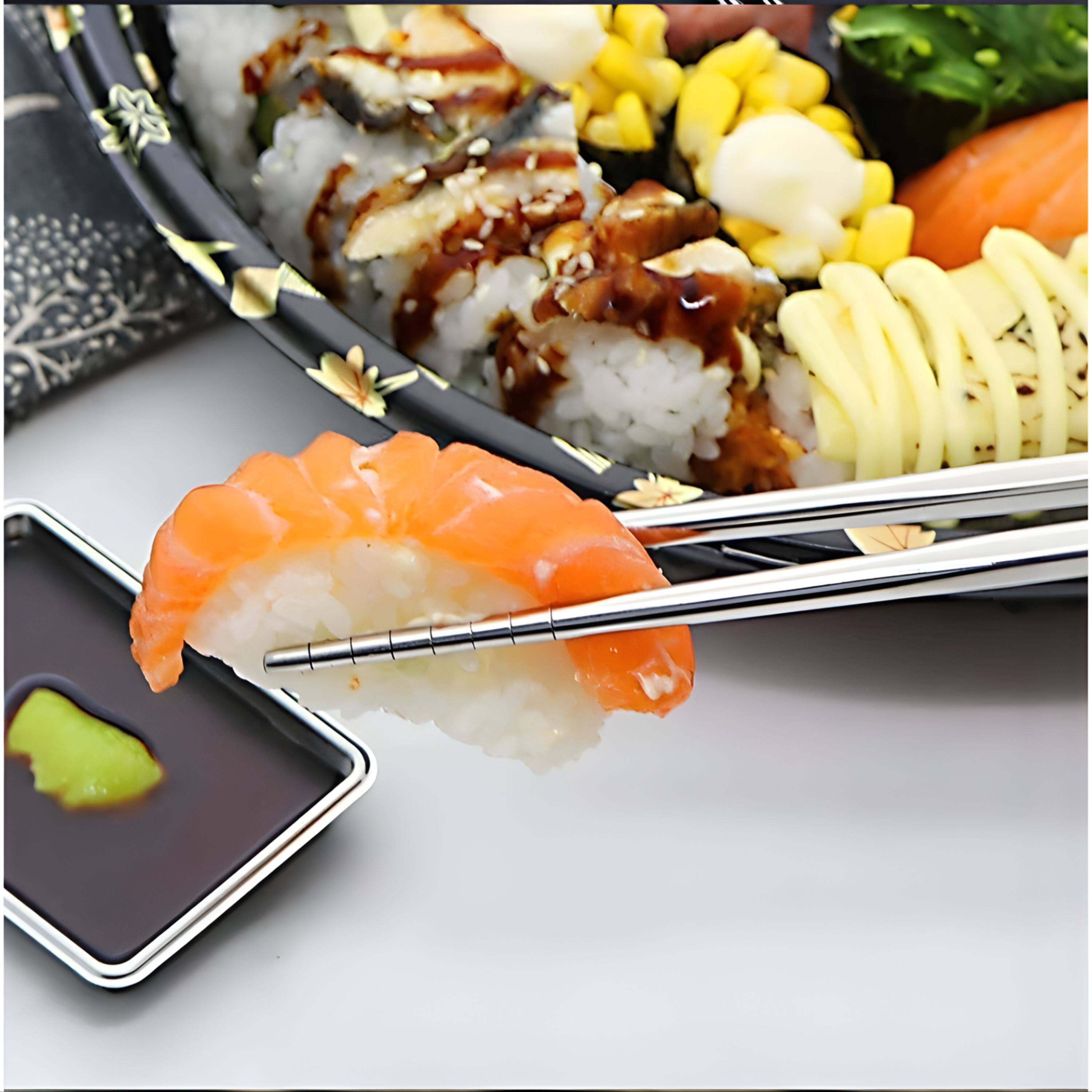 Back. Kitcheniva - 8.6" Reusable Stainless Steel Chopsticks 10 Pairs - stainless steel.