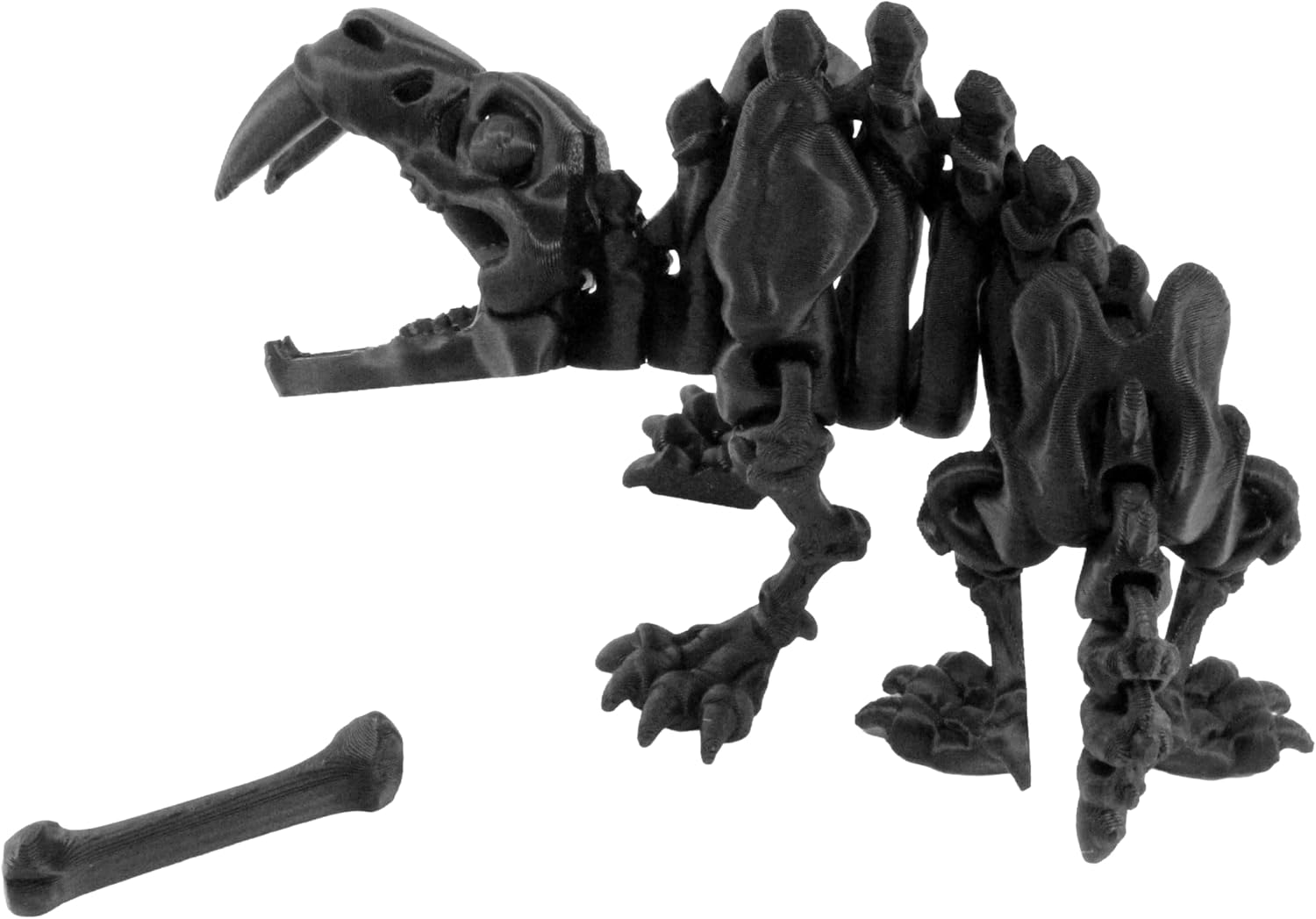 Alt View 2. JuzToys - 3D Printed Skeleton Sabertooth Tiger, Prehistoric Collectible Articulating Dinosaur Figurine for Desk Black by PowerTRC - Black.