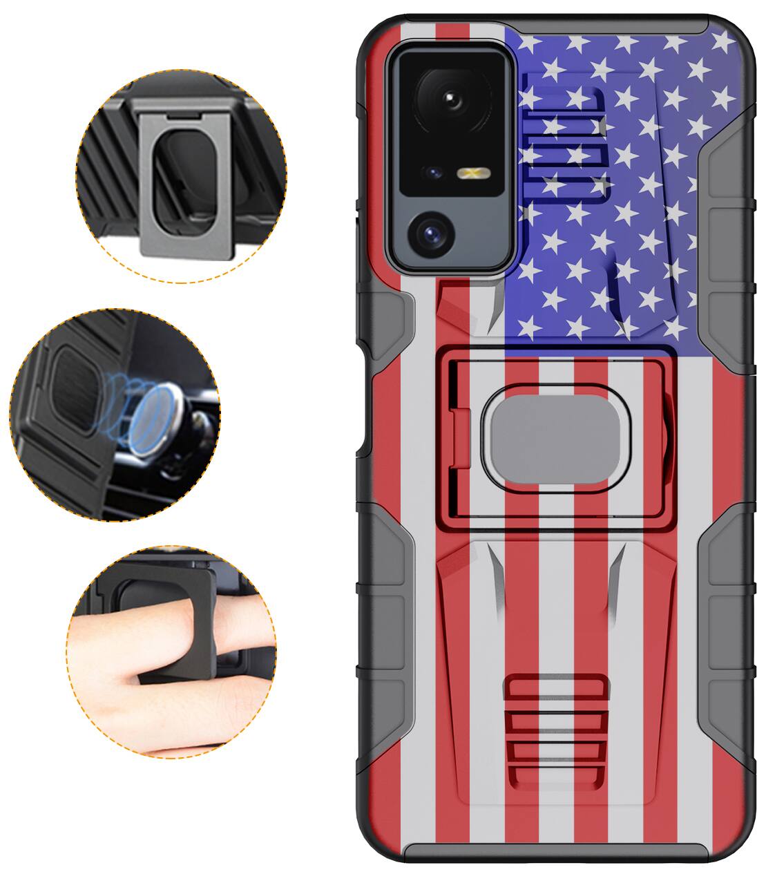 Alt View 8. Nakedcellphone - Case for Jitterbug Smart 4 / TCL 40XL - Rugged Hybrid Phone Cover with Stand - USA Flag.