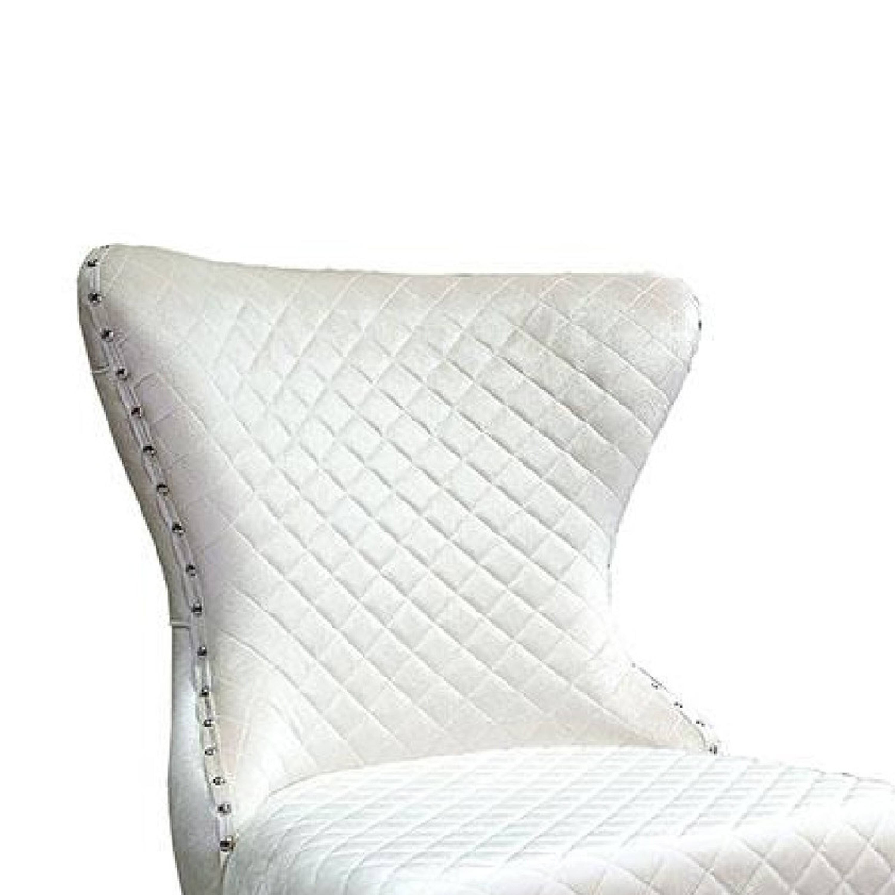 Alt View 2. Manhattan Lane - Anova Side Dining Chair Set of 2, Rivet Trim, Silver Stainless Steel, White Fabric - White, Silver.