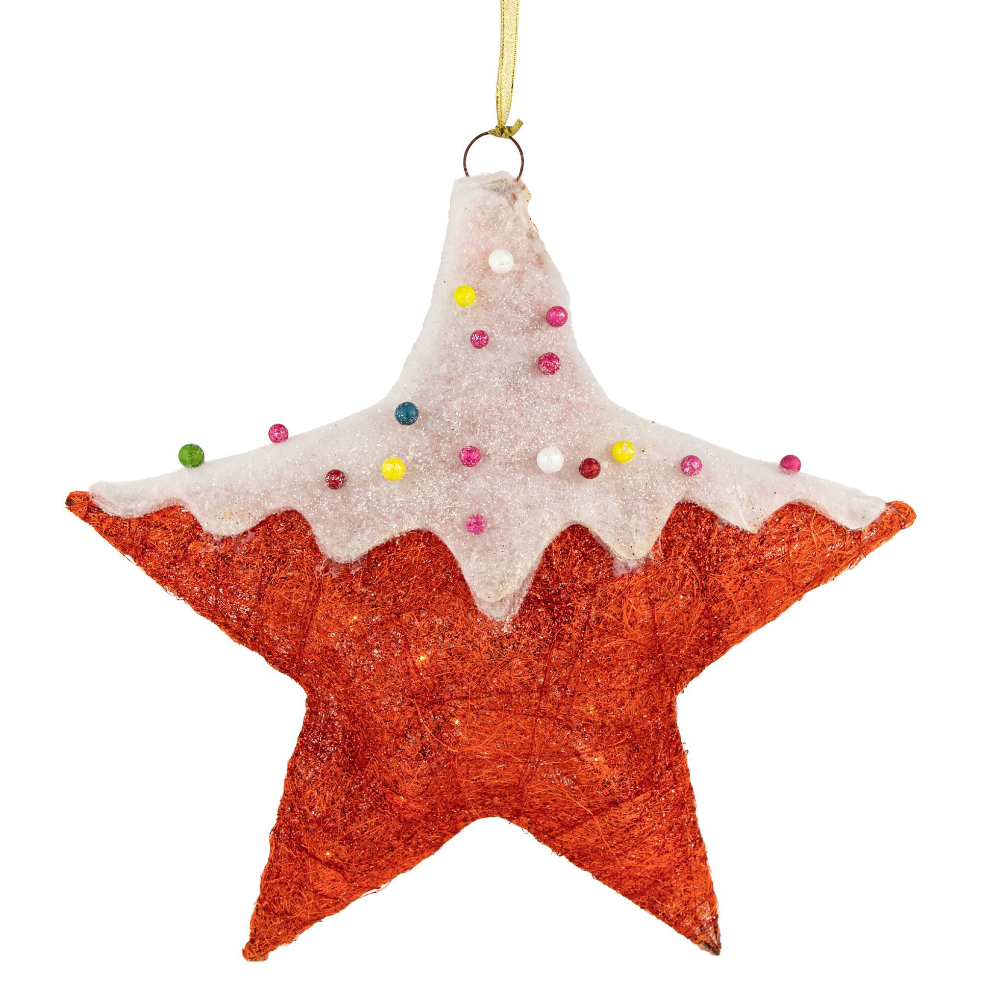 Alt View 1. Northlight - Lighted Candy Covered Sisal Star Christmas Window Decoration - 18" - Clear Lights - Red.