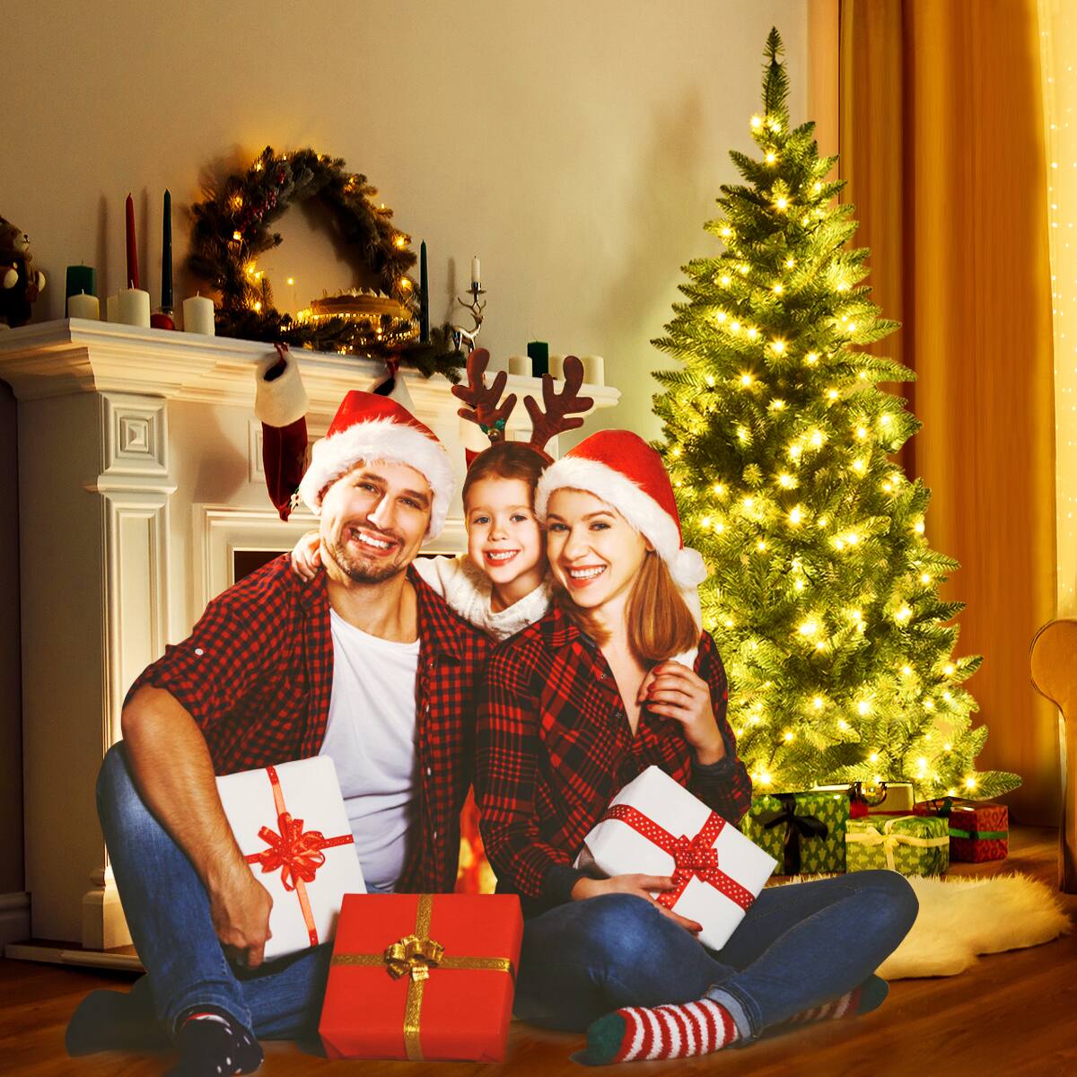 Alt View 9. Gymax - Gymax 6ft LED Pre-lit Half Christmas Tree PVC Artificial Tree w/ 8 Flash Modes 250 Lights - Green.