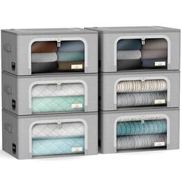 Sorbus - Storage Bins with Metal Frame - Stackable & Foldable Clothes Organizer Bags - Oxford Fabric Storage Containers - Gray